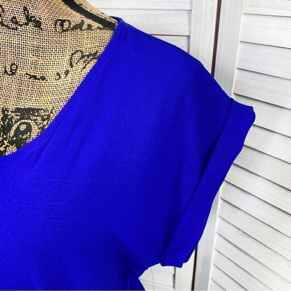 Tovia Scoop Neck Tie Waist Tunic Shirt Dress Cobalt Blue Large Mini - Picture 7 of 13